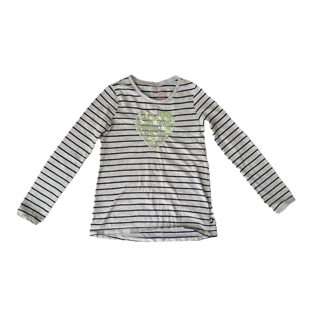 Savannah S (7-8) Long Sleeve Shirt Gray Striped Girl's Sequin Heart GUC